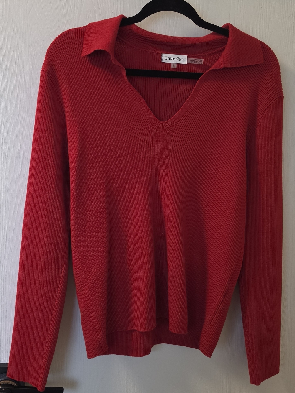 Calvin Klein Women's Bright Red V-Neck Polo Sweater